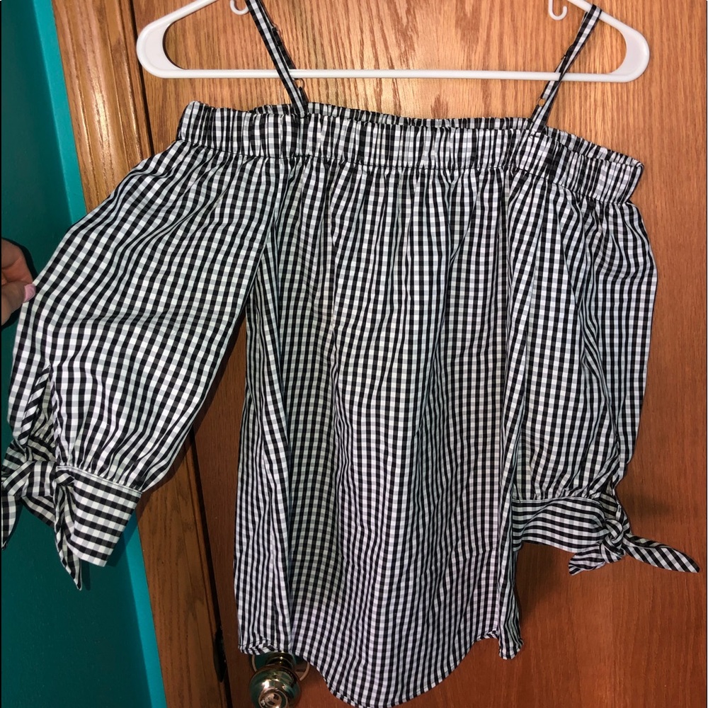 checkered off the shoulder top